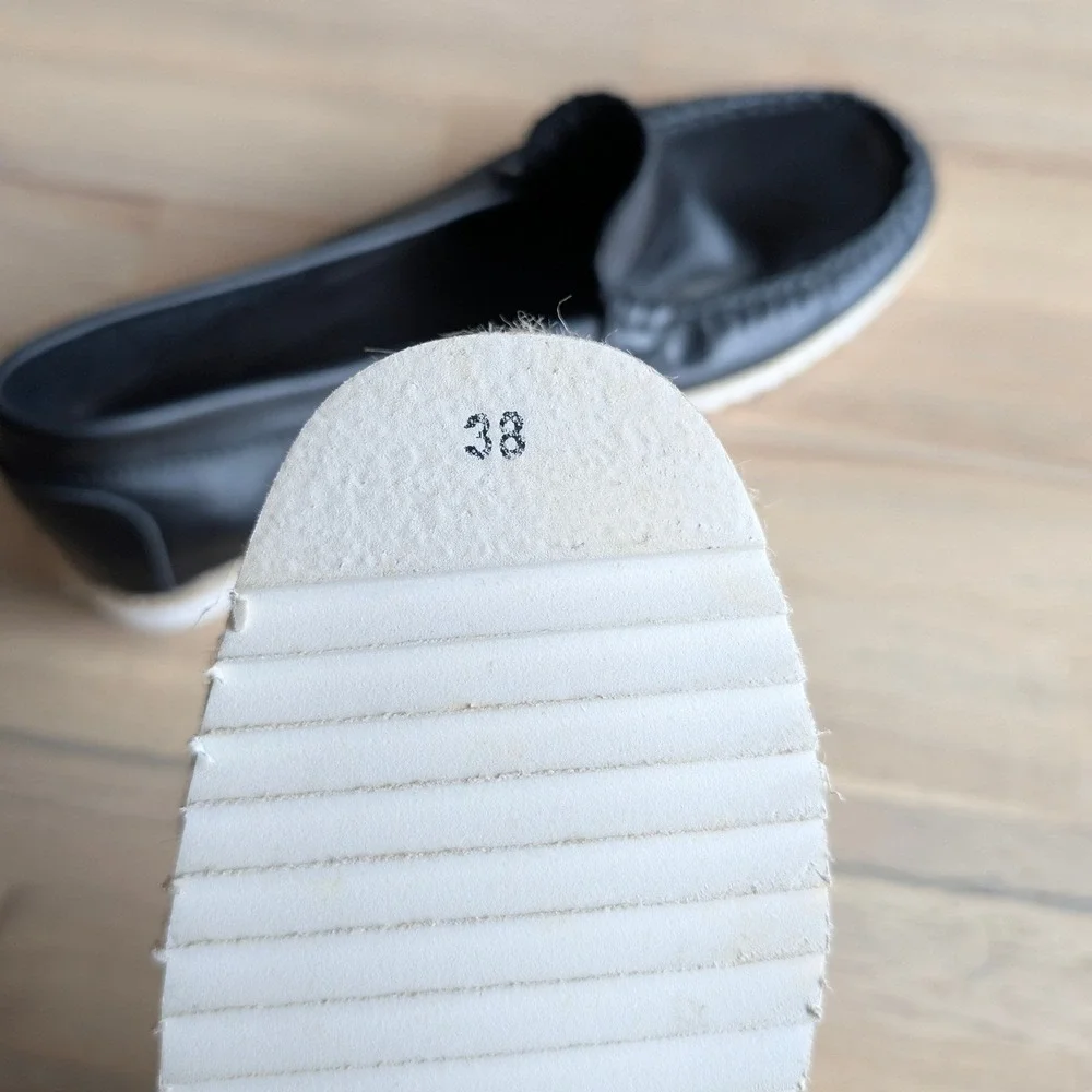 Leonardo Black Leather Loafers‎ Made in Italy Womens Size 38 US 8